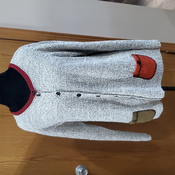 Margaret winters grey knit sweater cardigan with fun multicolored pockets - Picture 1 of 6